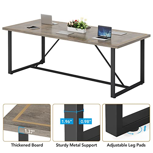 Tribesigns Executive Desk, 70.9’’ W X 31.5’’ D Large Computer Desk Office Work Desks With Metal Base, Grey And Black Study Writing Desk, Small Conference Table Workstation For Home Office #TOP6