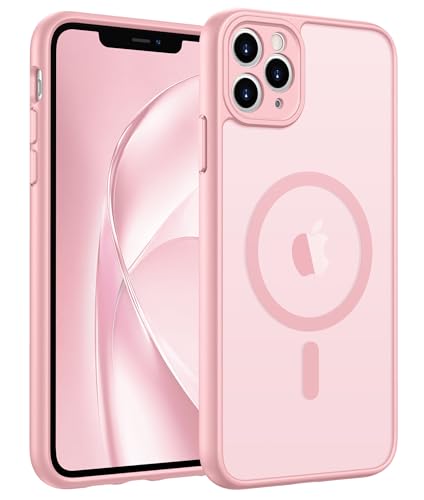 Image of FNTCASE for iPhone 11 Pro Max Case: [Compatible with Magsafe] Translucent Matte Magnetic Cases [Full Camera Protection] Military Grade Shockproof Protective Phone Cover - Light Pink