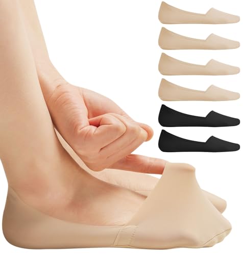 Murmorers No Show Socks for Women, Non Slip Nylon Thin Footies Invisible Silky Low Liner Socks for Loafers Flats 6 Pairs Size 5-8 Nude Black