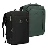 Hynes Eagle Carry on Backpack 38L Large Travel Backpack for Women Flight Approved Weekender Bag Laptop Backpack Men 15 inches Black with Oliver Green