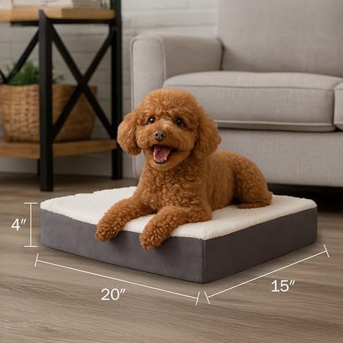 Orthopedic Dog Bed - 2-Layer Memory Foam Crate Mat with Machine Washable Sherpa Cover - 20x15 Pet Bed for Small Dogs Up to 20lbs by PETMAKER (Gray) - Image 3