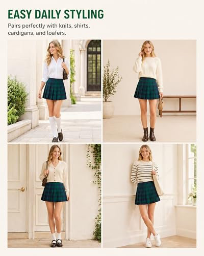 Image of Shestellar Women Pleated Mini Skirt, High Waisted A-Line Skirt with Elastic Waist for Casual Wear