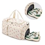 Corduroy Strawberry Sports Duffel Bag,Gym Bag with Shoe Compartment & Wet Pocket,Cute Travel Bag Weekend Bag Dance Bag for Girls (White) - Image 6
