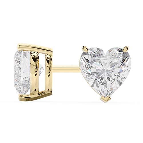 14k Yellow Gold Heart Shape Diamond Stud Earrings 1 Carat