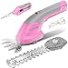 EZUVITA 2-in-1 Akku Gras- und Strauchschere, 8V Heckenschere mit 2000mAh abnehmbarem Akku, kabellose Grasschere mit 2 wechselbaren Klingen für Büsche, Sträucher, Zweige und Rasenkanten (Rosa)