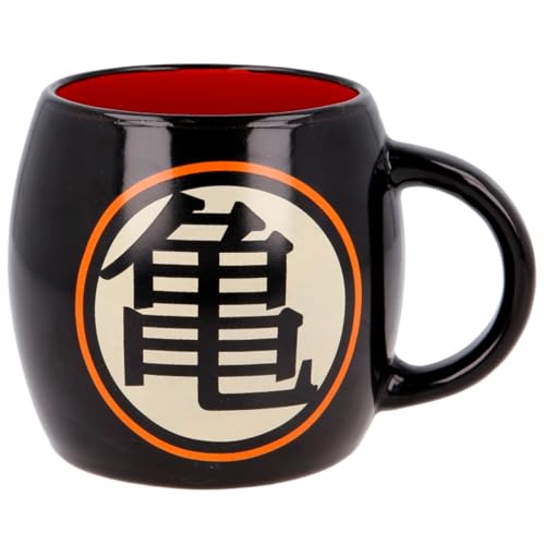 ms móvil shop Taza Oficial DBZ Símbolo Kame | Diseño Ovalado en Cerámica 380 ml | Color Negro con Interior Rojo | Producto Licenciado | Regalo Ideal para Fans del Anime | Uso Diario o Colección