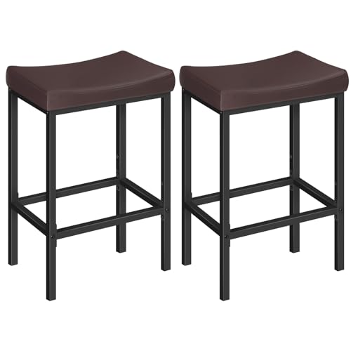 Image of HOOBRO Bar Chairs, Set of 2 Counter Height Saddle Stools with Curved Surface, 24.8 Inches, 2.4 inch Thick Upholstery, for Kitchen and Dining Room, Brown and Black BC10BY01