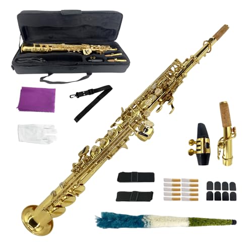 Image of Soprano Saxophone B Flat | Bb Straight Soprano Sax with Case, Mouthpiece,Reeds & Accessories Brass Woodwind Instrument Kit for Beginners, Adults & Professionals