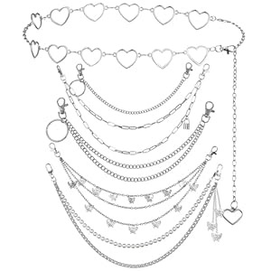 DKDDSSS 6 PCS Belly Chain, Waist Chain Chain Belt Silver Adjustable Body Chain Beach Body Chain Jewelry Wallet Chain Hip Hop Gothic Punk Trousers Chain for Women and Girls Skirt Pants