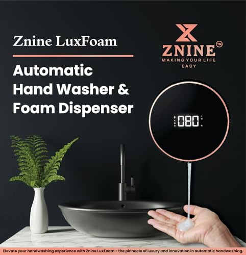 Image of Znine LuxFoam: Automatic Hand Washer & Foam Dispenser for Bathroom - Wall Mounted Smart Rechargeable Shampoo Hand Wash, 280ml, 3 Adjustable Bubble Levels, with Bracket. (Jet Black)