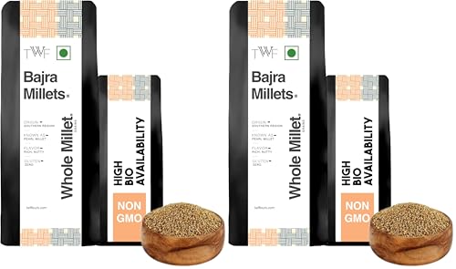 Image of TWF Unpolished Bajra Whole Millet | 2 Kg |Bajri Grain | Desi Bajra | Sajje | Kambu | Pindi | Sajjalu | Pearl Millet | Hulled | Gluten-Free | High Fiber | Nutrient-Rich Supergrain (Pack of 2)