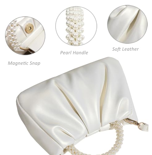 Beatfull Evening Purse Women Small Pearl Handbags Soft Leather Ruched Bag Wedding Bridal Clutch Party Prom Crossbody Purses4