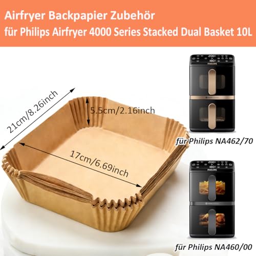 120 Stück Airfryer Backpapier Zubehör für Philips Airfryer 4000 Series Stacked Dual Basket, Heißluftfritteuse Backpapier Air Fryer Zubehör für Philips NA460 NA462 10L, Ninja AF400EU SL400EU