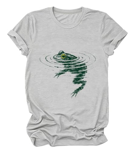 Image of Frog Swimming T-Shirt - Cozy Vintage Swimming Frog Shirt for Women Men