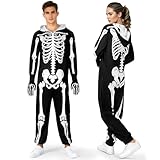 jayuwe Skeleton Costume for Men - Adult Skeleton Jumpsuit with Gloves | Halloween Onesie Costume for Parties & Cosplay (L)