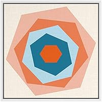 SIGNWIN Framed Canvas Wall Art Biege, Pink, Orange, Blue and Red Color Blocks and Hexagons Geometric Shapes Illustrations Pop Art Modern Colorful for Living Room, Bedroom, Office - 16
