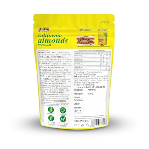 Image of Tulsi California Almonds Premium 500g | Whole Almond | Rich in Vitamins & Minerals | Rich in Fiber | Good for Health | Loaded with Antioxidants | Nuts & Dry Fruits | Premium Badam Giri | Healthy Nuts