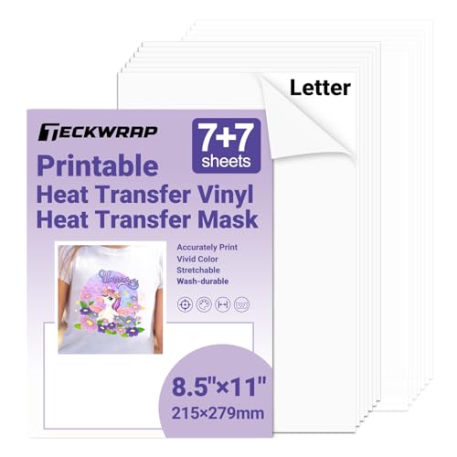 TECKWRAP Printable Heat Transfer Vinyl & Mask Sheets for T-Shirts...