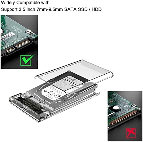 Amazon Brand - Eono 2.5" Hard Drive Enclosure, USB C to USB 3.1 6Gbps UASP Tool-Free Clear External Hard Drive Enclosure Compatible with 2.5 SATA SSD/HDD, PS5/4 Xbox TV Laptop MacBook PC