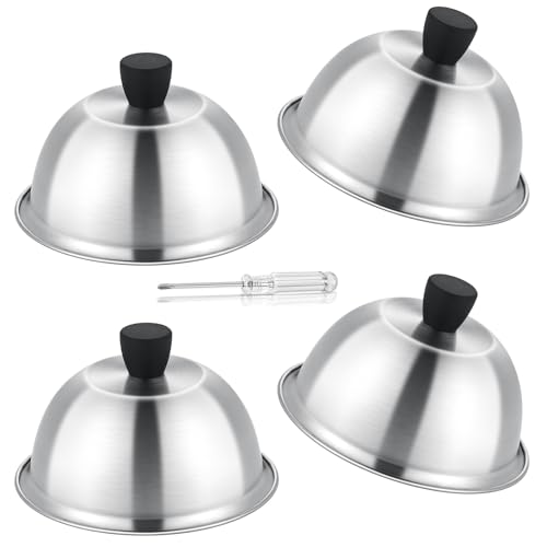 Melting Dome for Griddle, Leonyo 6 inch Basting Cover Set of 4, Heavy Duty Stainless Steel Grill Dome Flat Top Griddle Accessories for Kitchen Cooking, BBQ Grilling - Dishwasher Safe