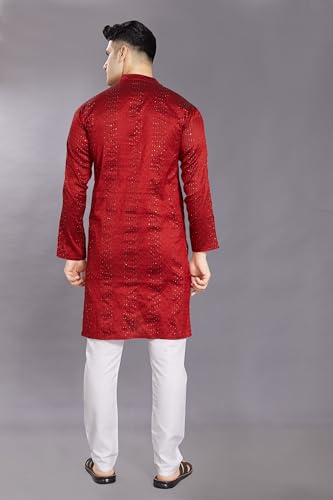 Image of DIVISIVE Men's Jequard Embroidered Art Silk Slim Fit Only Kurta
