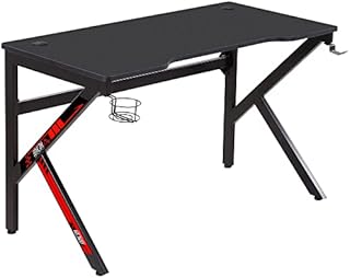 HOMCOM Gaming Desk Computer Table Racing Style for E-sport Room Office PC Workstation with Rotatable Cup Holder Foot Peg Headphone Hook Wire Port 120 x 60 x 73cm Black
