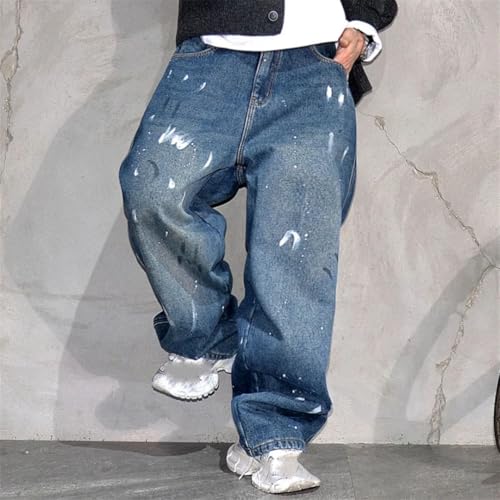 Men’S Casual Straight Fit Cargo Denim Full Length Pants Button Fly Heavyweight Distressed Skateboard Trousers3