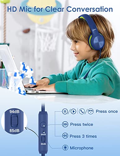 Nabevi Kids Headphones, Childrens Headphones with Microphone, 85/94dB Volume Limit, HD Sound, Sharing Function - Image 3