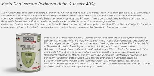 MACs Dog Vetcare Purinarm Huhn & Insekt 6 x 400g | Ohne Füll- und Zusatzstoffe | Mageres, frisches Hühnerfleisch | Für Hunde mit hohen Purinwerten
