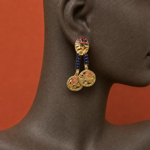 Image of Royal Queen & Empress Handcrafted Tribal Dhokra Earrings Collection for Women - Wooden, Fabric & Round Statement Ethnic Designs in Multiple Colours