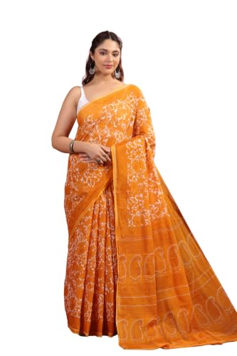 Image of TAMAIRA FASHION White Mulmul Pure Cotton Saree For Woman Floral Printed |Office Wear Daily Wear Sarees For Women Without Blouse Piece (Available in 16 Colours)