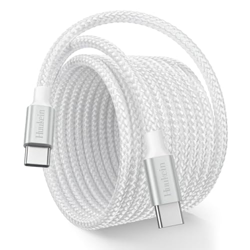 20FT USB C to USB C Cable 60W, Extra Long Type C to Type C Charger Cord Fast Charging, Premium Nylon Braided White USBC Cable for iPhone 17 16, for Samsung Galaxy S26 S25, Pixel
