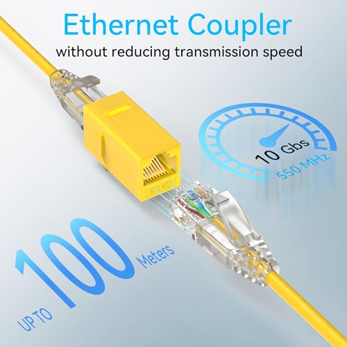 Image of Sokqovt CAT6 RJ45 Keystone Coupler (24 Pack), Cat6 Keystone Coupler Female to Female, Cat 6 Keystone Coupler for Wall Plate & Patch Panel, Ethernet Keystone Coupler Yellow