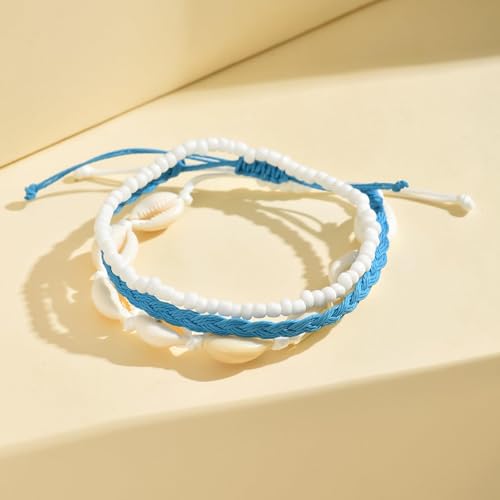 Image of Shell Anklets for Women Shell Beach Jewelry Accessories White Pink Black Flower Ankle Bracelet Summer Vacation Dress Outfits