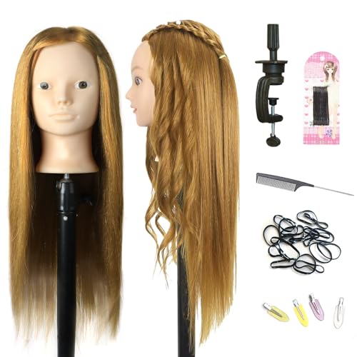 Frisierkopf Schminkkopf mit Puppenkopf Ständer, 80% Echtes Haar 26 Zoll...