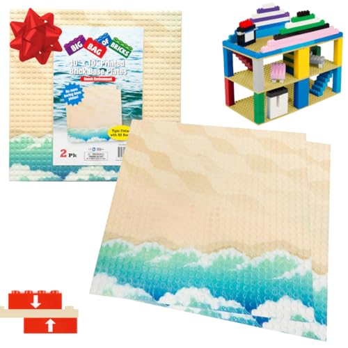 Ocean Beach Terrain Baseplates for Building Bricks - Set of 2 Large 10