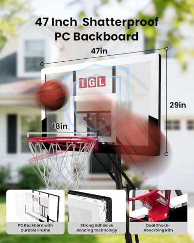 Image of IGL Portable Basketball Hoop Outdoor, 10 FT Height Adjustable Basketball Goal