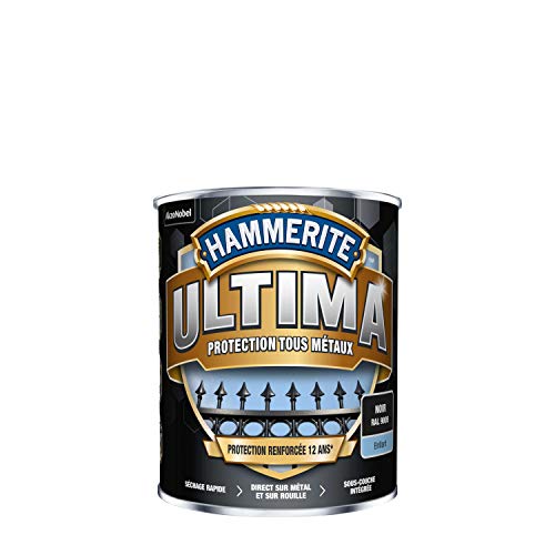 Hammerite Ultima - Peinture Acrylique Tous Métaux - Usage Extérieur - Antirouille - Couleur : Noir - Quantité : 0.75L - 5362742