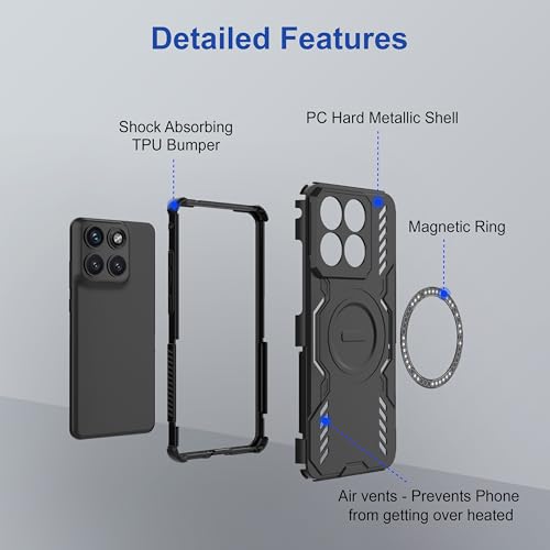 Image of Zapcase Back Case Cover for Motorola Edge 70 Fusion | Magnetic Case with Built-in Metal Ring | Supports MagSafe Charger, Wallet & Car Mount | Shockproof Hybrid PC + TPU | Black