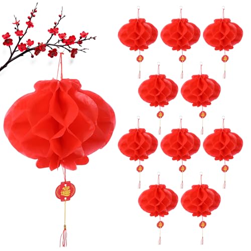 10 Stück Chinesische Laternen,24cm Rot Hängende Lampions,Faltbare...