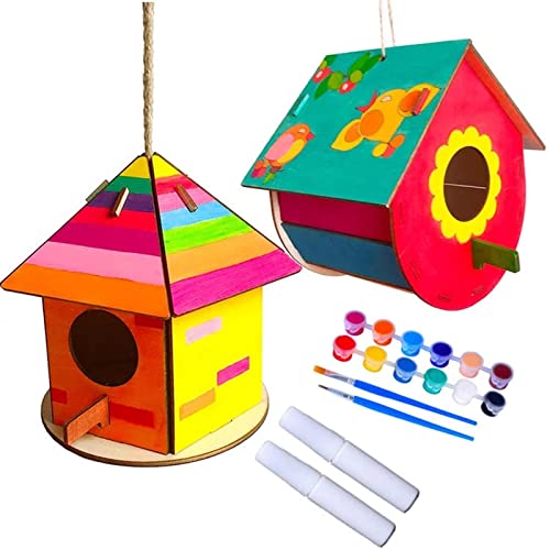 DOLYUU Vogelhaus Bausatz Kinder,Bird House Construction Kit,DIY Vogelhaus Kit für Kinder,2 StückCraft for Children,DIY vogelhaus zum bemalen Kit für Kinder Geburtstag Weihnachten Cover