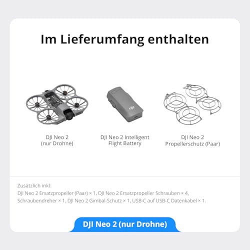 DJI Neo 2 (nur Drohne), Leicht und Faltbar, Start und Landung auf der Handfläche, Gestensteuerung, ActiveTrack, Omnidirektionale Hinderniserkennung, 4K-Drohne für Einsteiger