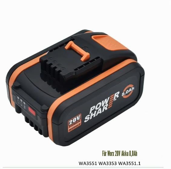 Ersatz-Akku für Worx (nur Akku), 20 V, Zubehör für kabellose Elektrowerkzeuge, Zubehör für Worx, WA3551/WA3553/35514/WA3551.1, Lithium-Ionen (5000 mAh, 2 Stück)