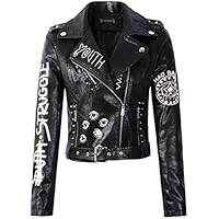 SARGE ¡Novedad de otoño 2022! Abrigo Corto de Cuero Estilo Callejero con Estampado de Letras y Remaches para Mujer, Chaqueta de Piel sintética,   Prendas de Vestir Punk