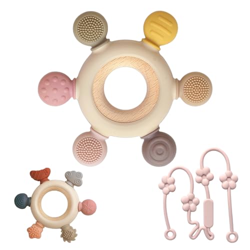 Image of 3 Packs Teether Rings for 0-6 6-12 Months Babies, Teething Toys with Pacifier Clip Holder, Baby Chew Toys for Sucking Needs, Baby Essentials