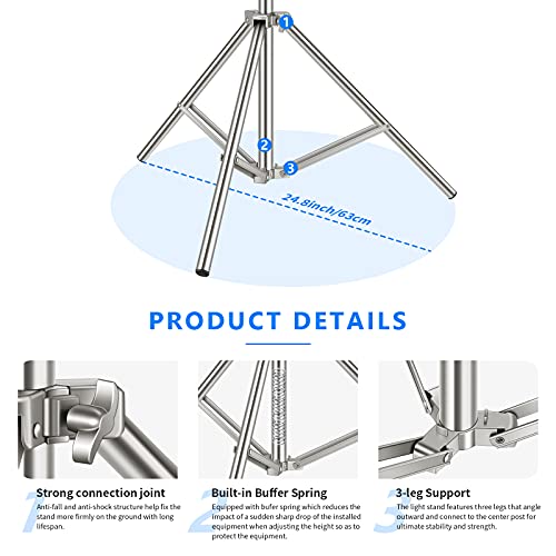 NEEWER 79"/2m Stainless Steel Light Stand, Spring Cushioned Heavy Duty Photography Tripod Stand with 1/4” to 3/8” Universal Screw Adapter for Strobe, LED Video Light, Ring Light, Monolight, Softbox by NEEWER - Image 6