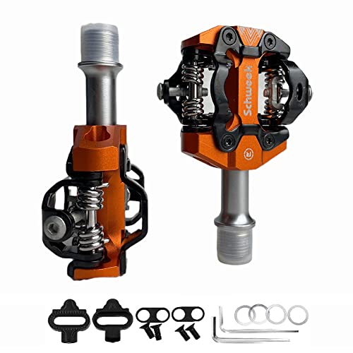 Mtb Mountain Bike Pedals Aluminum Sealed Clipless Pedals Compatible With Spd 9/16" Spd Pedal With Cleat Easy Clip In, Orange #TOP7