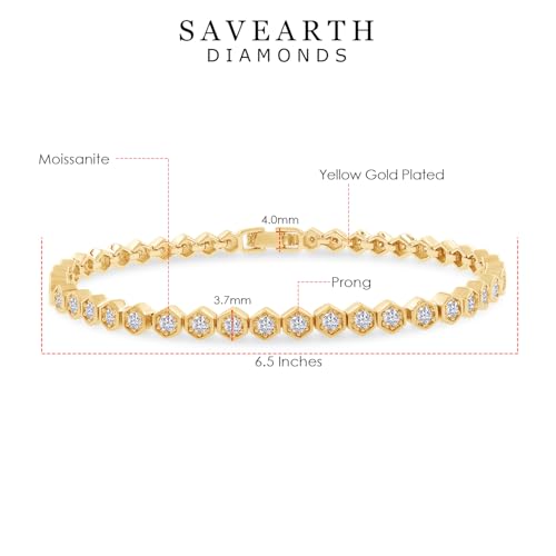 18K Gold Plated Honeycomb Tennis Bracelet | Gold Moissanite Bracelet for Women | Stacking Dainty Bracelet Size-6.5 Inch (1.26 Cttw)2