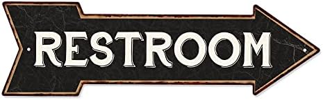 Cartello In Legno Restroom Con Freccia A Sinistra, Stile Rustico Da Bar, Decorazione Parete 15x45 Cm, Fatto A Mano USA