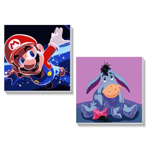 2 Pack Framed Paint by Number for Kids-Cartoon Framed Paint by Numbers for Kids,Cartoon Paint by Numbers for Gift Home Wall Decor(2 Pack,8x8 inch)